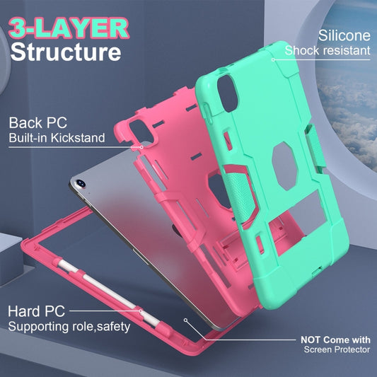 For iPad Air 11 2025 / 2024 Contrast Color Silicone Acrylic PC Tablet Case with Holder(Mint Green Rose Red) by buy2fix