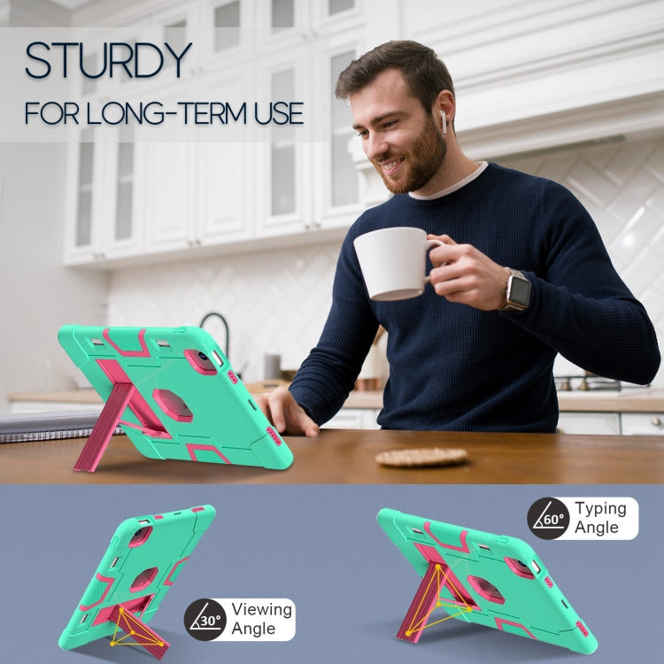 For iPad Air 11 2025 / 2024 Contrast Color Silicone Acrylic PC Tablet Case with Holder(Mint Green Rose Red) - iPad Air 11 2025 / 2024 Cases by buy2fix | Online Shopping UK | buy2fix