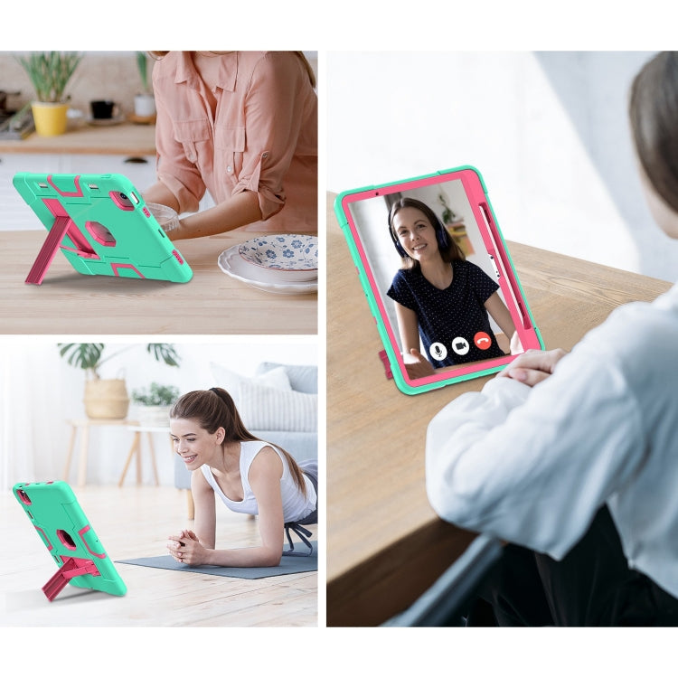 For iPad Air 11 2025 / 2024 Contrast Color Silicone Acrylic PC Tablet Case with Holder(Mint Green Rose Red) - iPad Air 11 2025 / 2024 Cases by buy2fix | Online Shopping UK | buy2fix