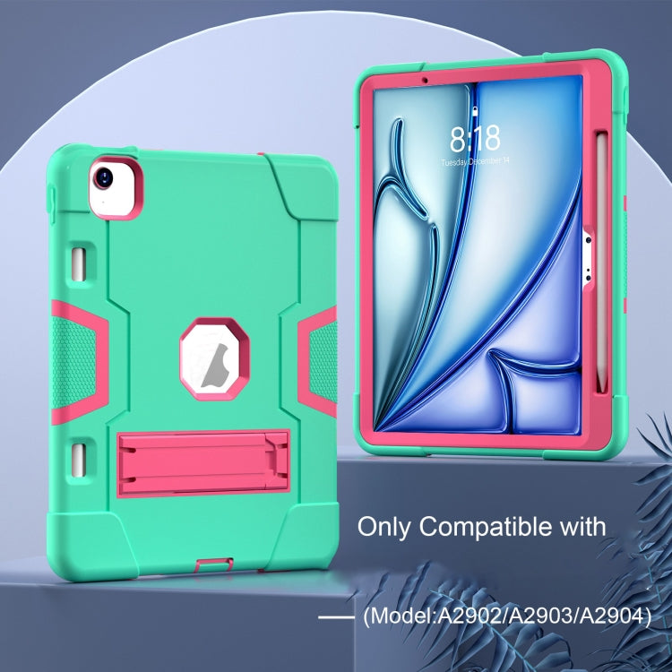 For iPad Air 11 2025 / 2024 Contrast Color Silicone Acrylic PC Tablet Case with Holder(Mint Green Rose Red) - iPad Air 11 2025 / 2024 Cases by buy2fix | Online Shopping UK | buy2fix