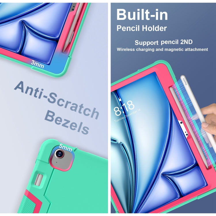 For iPad Air 11 2025 / 2024 Contrast Color Silicone Acrylic PC Tablet Case with Holder(Mint Green Rose Red) - iPad Air 11 2025 / 2024 Cases by buy2fix | Online Shopping UK | buy2fix