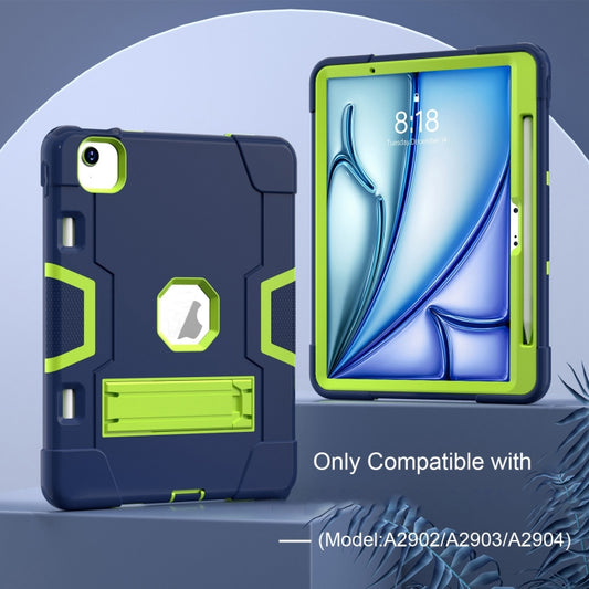 For iPad Air 11 2025 / 2024 Contrast Color Silicone Acrylic PC Tablet Case with Holder(Navy Blue Yellow Green) by buy2fix