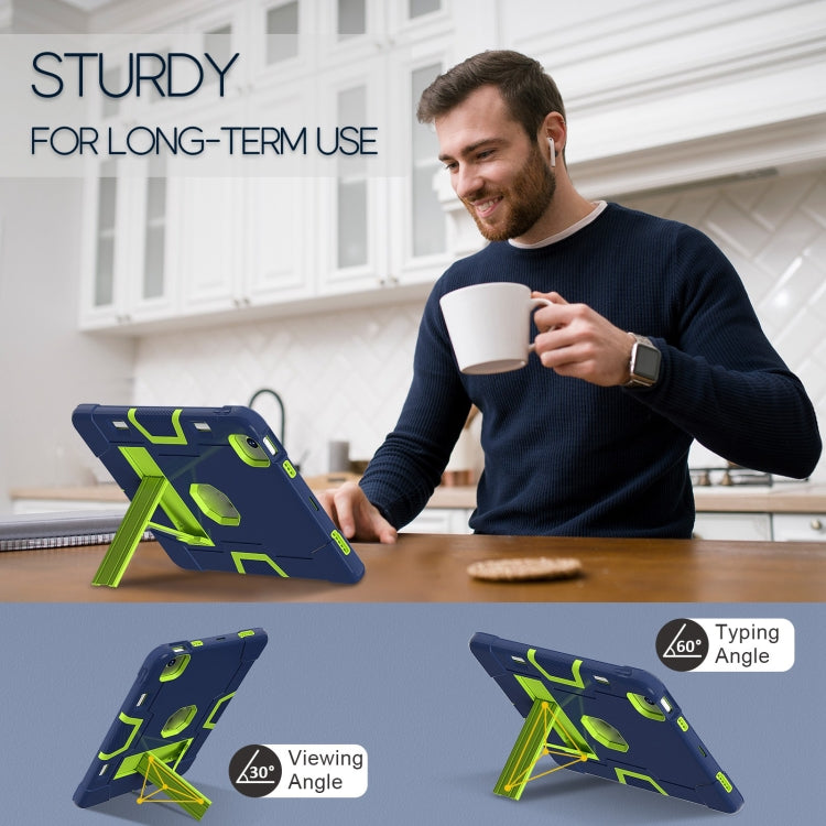 For iPad Air 11 2025 / 2024 Contrast Color Silicone Acrylic PC Tablet Case with Holder(Navy Blue Yellow Green) - iPad Air 11 2025 / 2024 Cases by buy2fix | Online Shopping UK | buy2fix