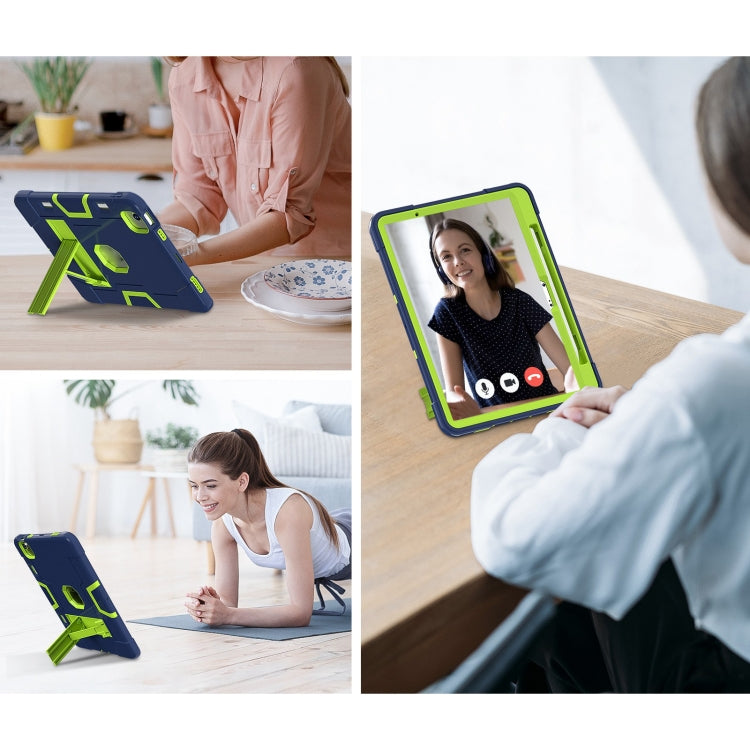 For iPad Air 11 2025 / 2024 Contrast Color Silicone Acrylic PC Tablet Case with Holder(Navy Blue Yellow Green) - iPad Air 11 2025 / 2024 Cases by buy2fix | Online Shopping UK | buy2fix