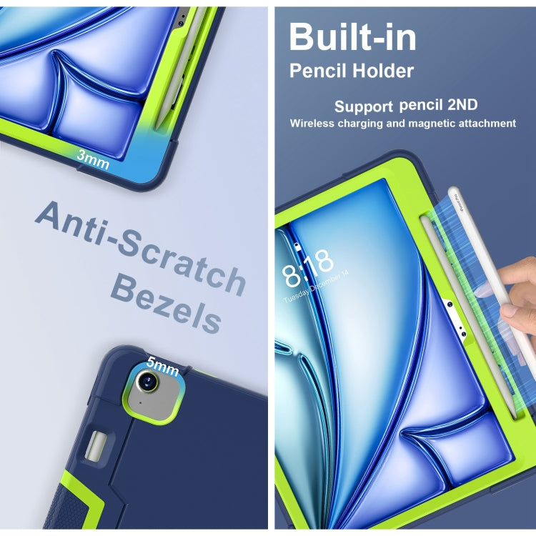 For iPad Air 11 2025 / 2024 Contrast Color Silicone Acrylic PC Tablet Case with Holder(Navy Blue Yellow Green) - iPad Air 11 2025 / 2024 Cases by buy2fix | Online Shopping UK | buy2fix