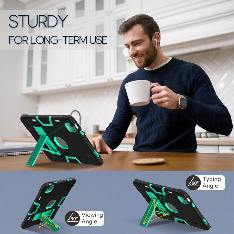 For iPad Air 11 2025 / 2024 Contrast Color Silicone Acrylic PC Tablet Case with Holder(Black Mint Green) - iPad Air 11 2025 / 2024 Cases by buy2fix | Online Shopping UK | buy2fix