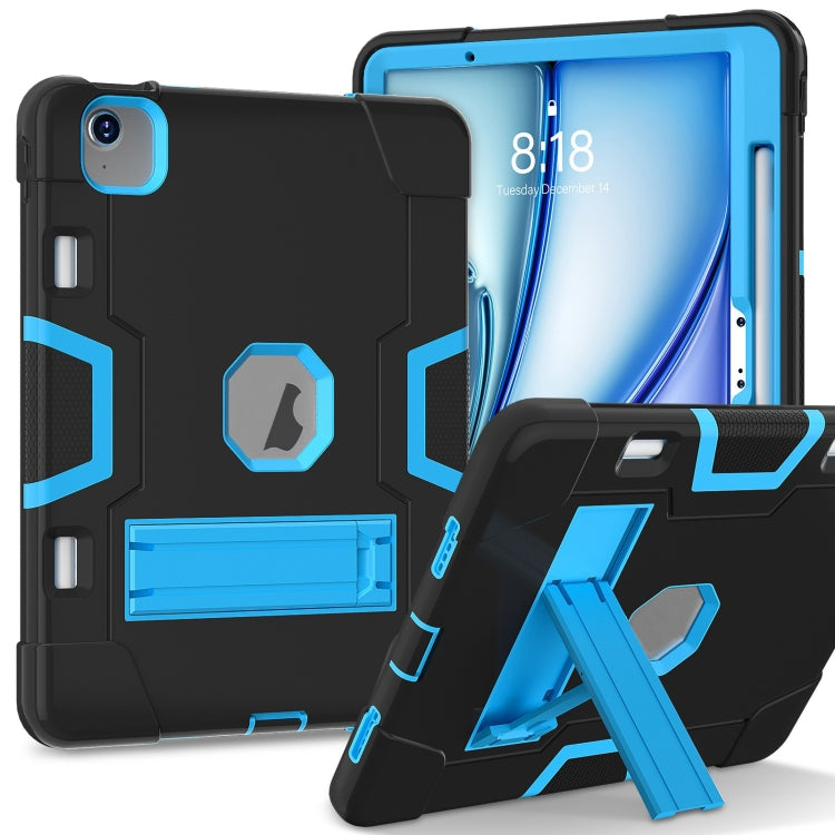 For iPad Air 11 2025 / 2024 Contrast Color Silicone Acrylic PC Tablet Case with Holder(Black Blue) - iPad Air 11 2025 / 2024 Cases by buy2fix | Online Shopping UK | buy2fix