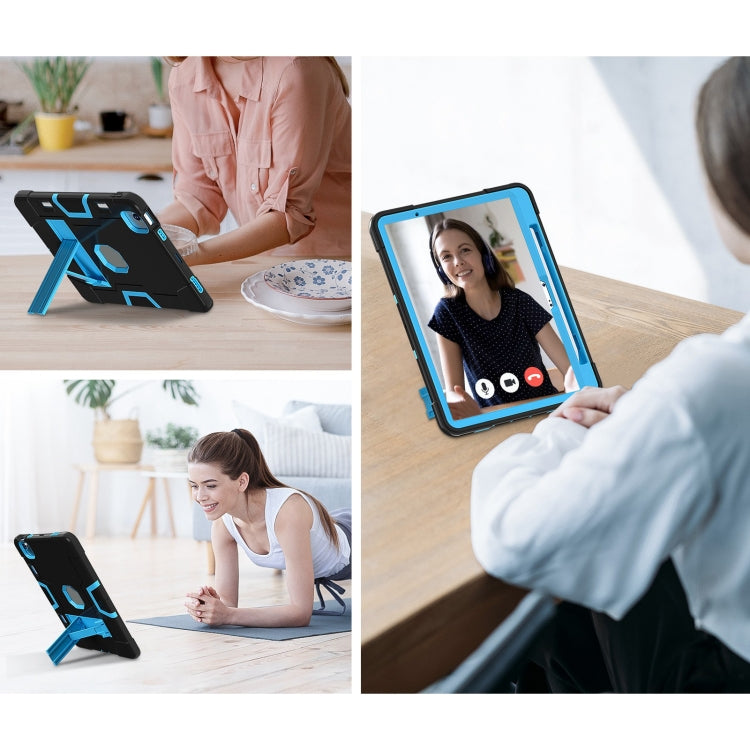 For iPad Air 11 2025 / 2024 Contrast Color Silicone Acrylic PC Tablet Case with Holder(Black Blue) - iPad Air 11 2025 / 2024 Cases by buy2fix | Online Shopping UK | buy2fix
