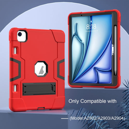 For iPad Air 11 2025 / 2024 Contrast Color Silicone Acrylic PC Tablet Case with Holder(Red Black) by buy2fix