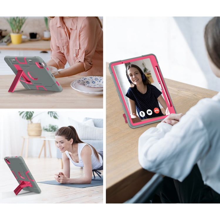 For iPad Air 11 2025 / 2024 Contrast Color Silicone Acrylic PC Tablet Case with Holder(Grey Rose Red) - iPad Air 11 2025 / 2024 Cases by buy2fix | Online Shopping UK | buy2fix