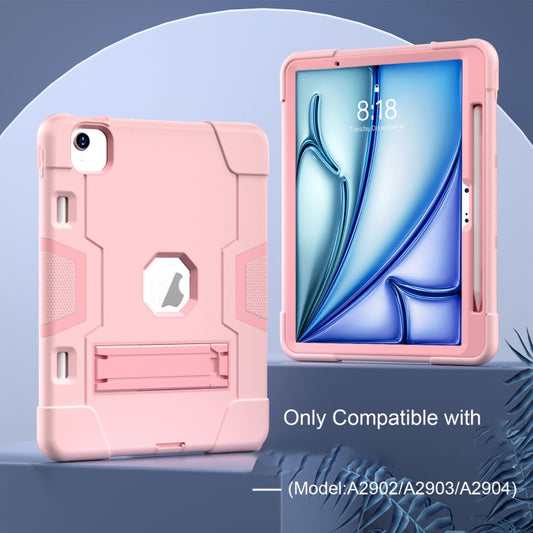 For iPad Air 11 2025 / 2024 Contrast Color Silicone Acrylic PC Tablet Case with Holder(Rose Gold) by buy2fix