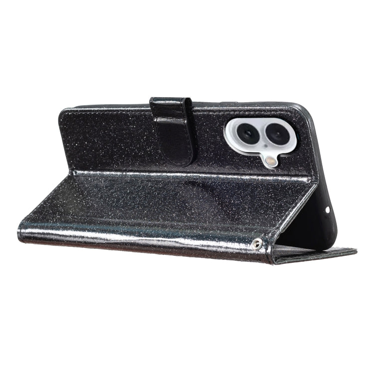 For iPhone 16 Plus Glitter Powder Flip Leather Phone Case(Black) by buy2fix