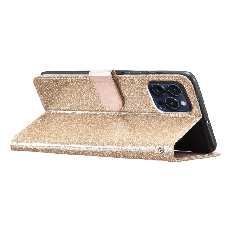 For iPhone 16 Pro Glitter Powder Flip Leather Phone Case(Gold) by buy2fix
