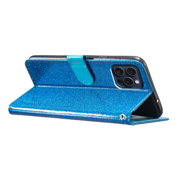 For iPhone 16 Pro Max Glitter Powder Flip Leather Phone Case(Blue) by buy2fix