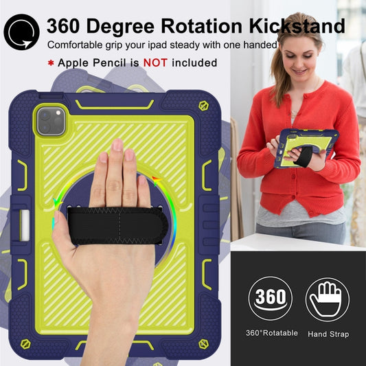 For iPad Pro 11 2025 / 2024 360 Degree Rotation PC Contrast Silicone Tablet Case(Navy Blue + Yellow Green) by buy2fix