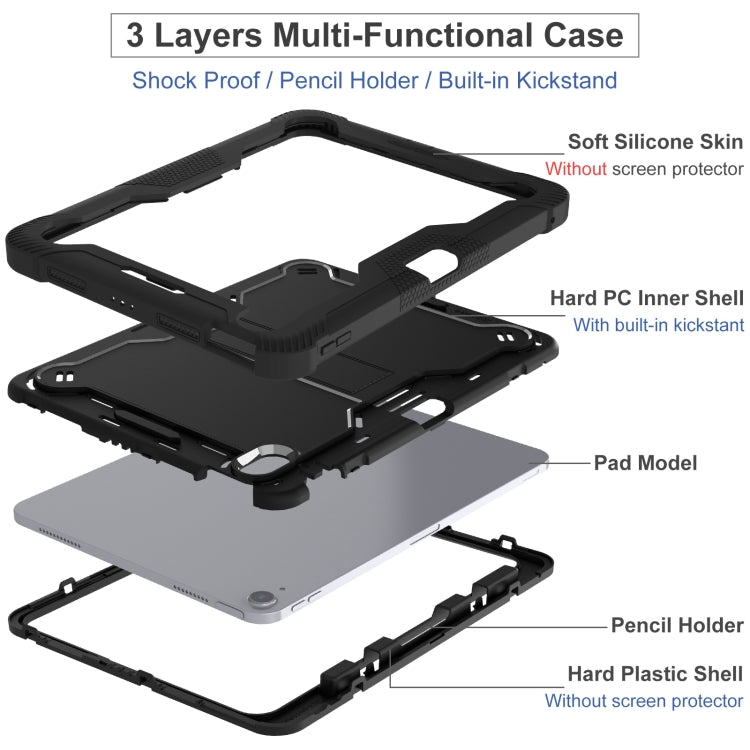 For iPad Air 11 2024 / Air 2022 10.9 Shockproof Silicone Hybrid PC Tablet Case with Holder(Black) - iPad Air 11 2025 / 2024 Cases by buy2fix | Online Shopping UK | buy2fix