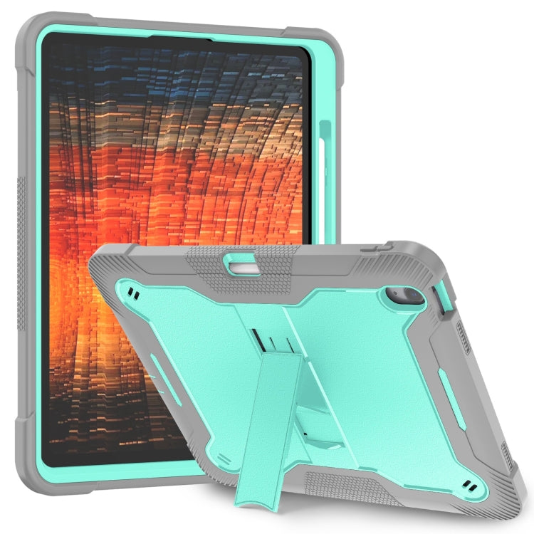 For iPad Air 13 2024 Shockproof Silicone Hybrid PC Tablet Case with Holder(Mint Green + Grey) - iPad Air 13 2025 / 2024 Cases by buy2fix | Online Shopping UK | buy2fix