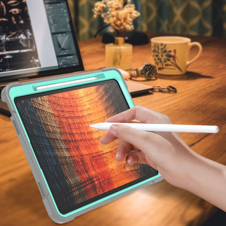 For iPad Air 13 2024 Shockproof Silicone Hybrid PC Tablet Case with Holder(Mint Green + Grey) - iPad Air 13 2025 / 2024 Cases by buy2fix | Online Shopping UK | buy2fix