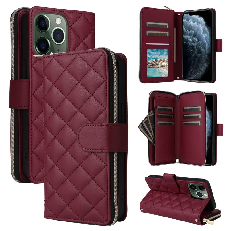 For iPhone 11 Pro Max Crossbody Rhombic Zipper Tower Buckle Leather Phone Case with Lanyard(Wine Red) - iPhone 11 Pro Max Cases by buy2fix | Online Shopping UK | buy2fix