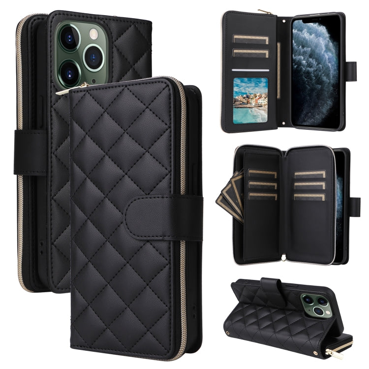 For iPhone 11 Pro Max Crossbody Rhombic Zipper Tower Buckle Leather Phone Case with Lanyard(Black) - iPhone 11 Pro Max Cases by buy2fix | Online Shopping UK | buy2fix