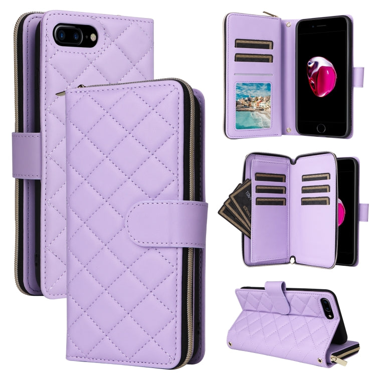 For iPhone 8 Plus / 7 Plus Crossbody Rhombic Zipper Tower Buckle Leather Phone Case with Lanyard(Purple) - More iPhone Cases by buy2fix | Online Shopping UK | buy2fix