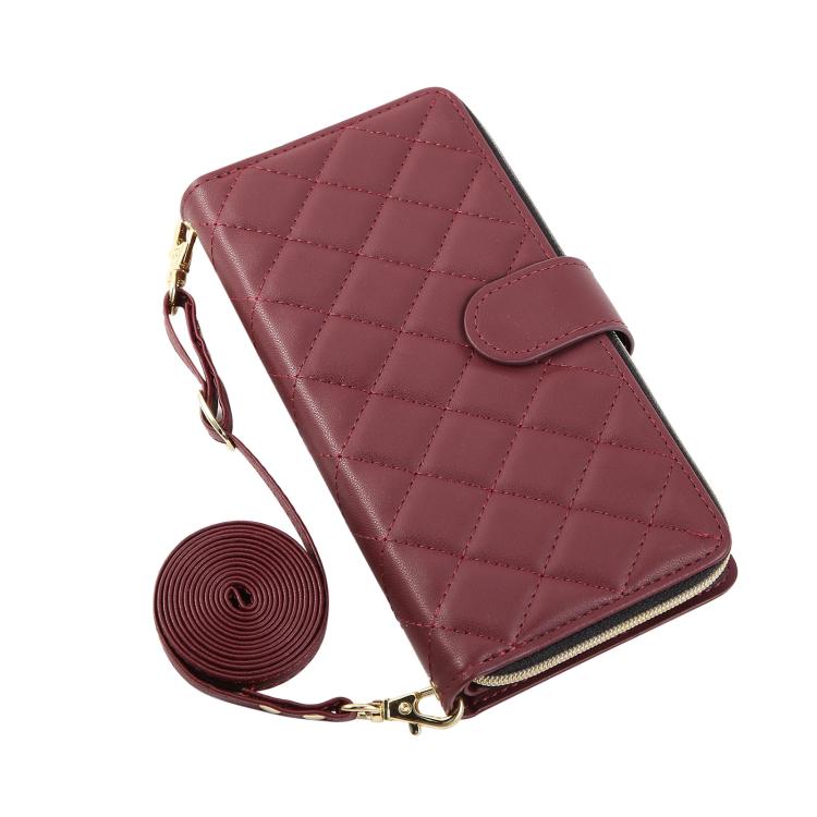 For iPhone Air Crossbody Rhombic Zipper Tower Buckle Leather Phone Case with Lanyard(Wine Red) - iPhone Air Cases by buy2fix | Online Shopping UK | buy2fix