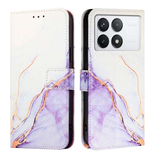 For Xiaomi Redmi K70 / K70 Pro PT003 Marble Pattern Flip Leather Phone Case(White Purple) by buy2fix