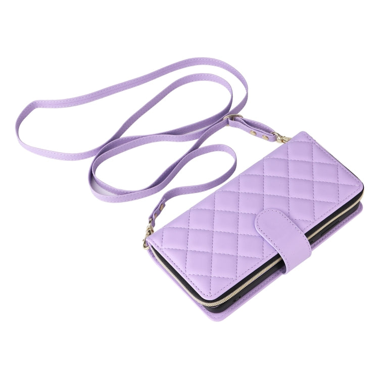 For Samsung Galaxy S25+ 5G Crossbody Rhombic Zipper Tower Buckle Leather Phone Case with Lanyard(Purple) by buy2fix