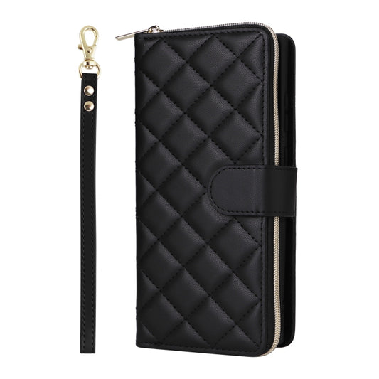 For Samsung Galaxy S25 Ultra 5G Crossbody Rhombic Zipper Tower Buckle Leather Phone Case with Lanyard(Black) by buy2fix