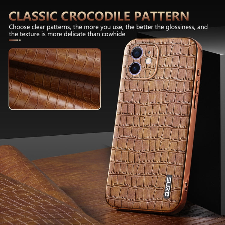For iPhone 11 AZNS Electroplated Frame Crocodile Texture Full Coverage Phone Case(Blue) - iPhone 11 Cases by AZNS | Online Shopping UK | buy2fix