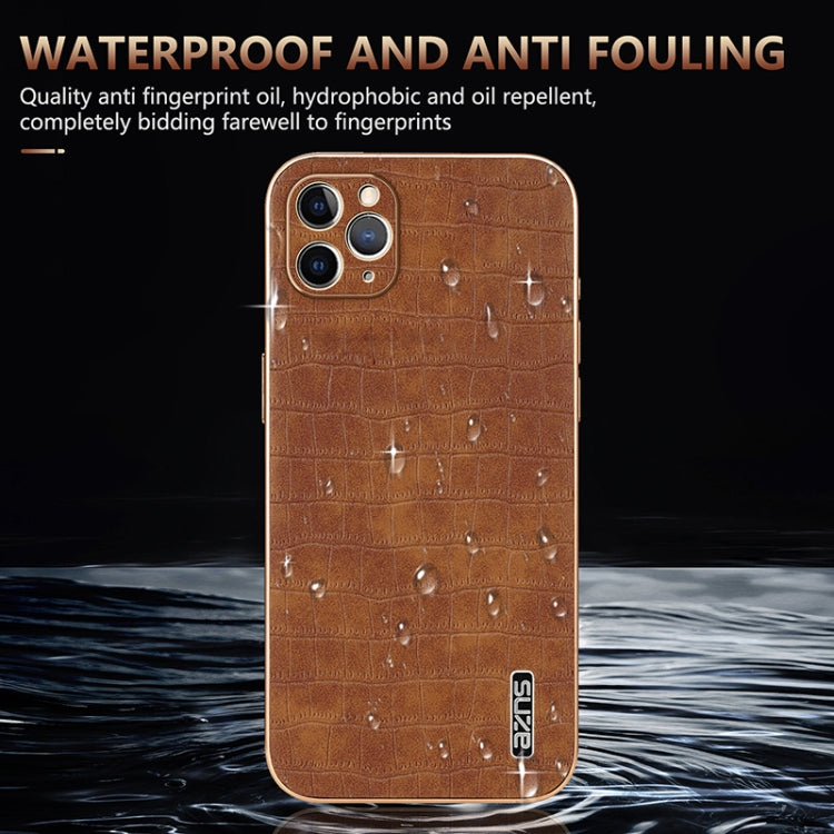 For iPhone 11 Pro Max AZNS Electroplated Frame Crocodile Texture Full Coverage Phone Case(Black) - iPhone 11 Pro Max Cases by AZNS | Online Shopping UK | buy2fix