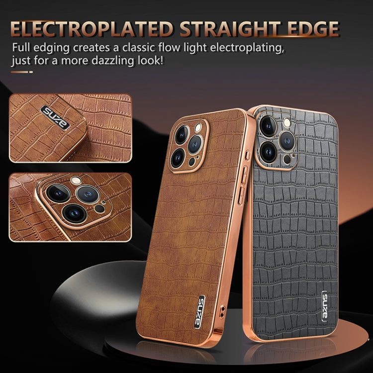 For iPhone 12 Pro Max AZNS Electroplated Frame Crocodile Texture Full Coverage Phone Case(White) - iPhone 12 Pro Max Cases by AZNS | Online Shopping UK | buy2fix