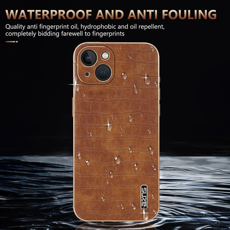 For iPhone 13 AZNS Electroplated Frame Crocodile Texture Full Coverage Phone Case(Black) - iPhone 13 Cases by AZNS | Online Shopping UK | buy2fix