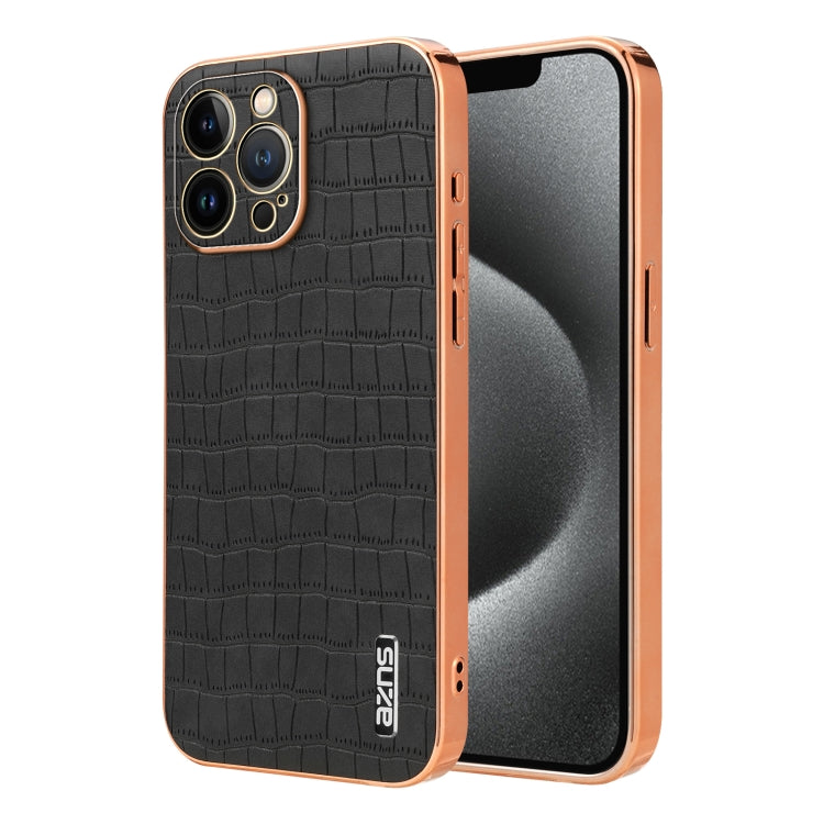 For iPhone 13 Pro AZNS Electroplated Frame Crocodile Texture Full Coverage Phone Case(Black) - iPhone 13 Pro Cases by AZNS | Online Shopping UK | buy2fix