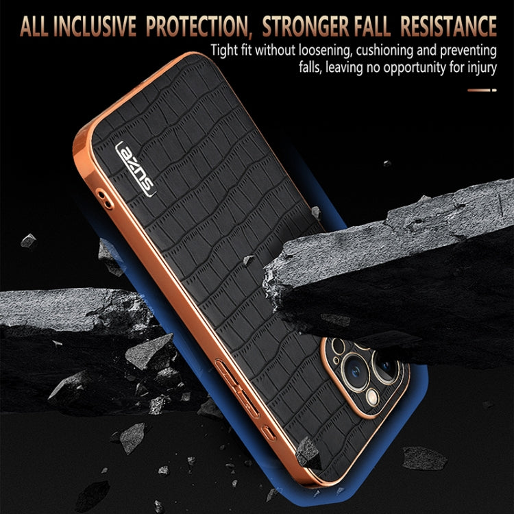 For iPhone 13 Pro AZNS Electroplated Frame Crocodile Texture Full Coverage Phone Case(Black) - iPhone 13 Pro Cases by AZNS | Online Shopping UK | buy2fix