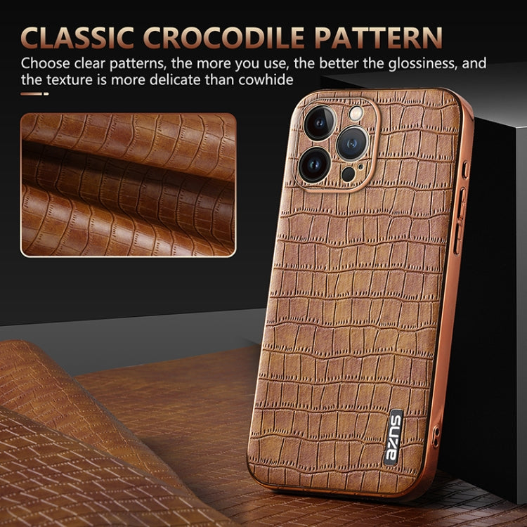 For iPhone 13 Pro Max AZNS Electroplated Frame Crocodile Texture Full Coverage Phone Case(Blue) - iPhone 13 Pro Max Cases by AZNS | Online Shopping UK | buy2fix