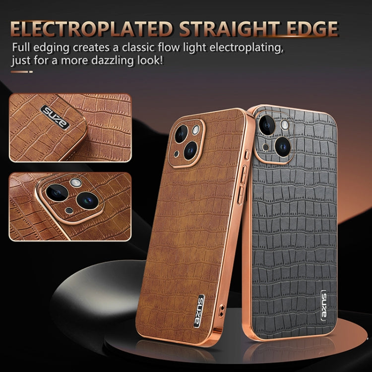 For iPhone 14 AZNS Electroplated Frame Crocodile Texture Full Coverage Phone Case(Green) - iPhone 14 Cases by AZNS | Online Shopping UK | buy2fix