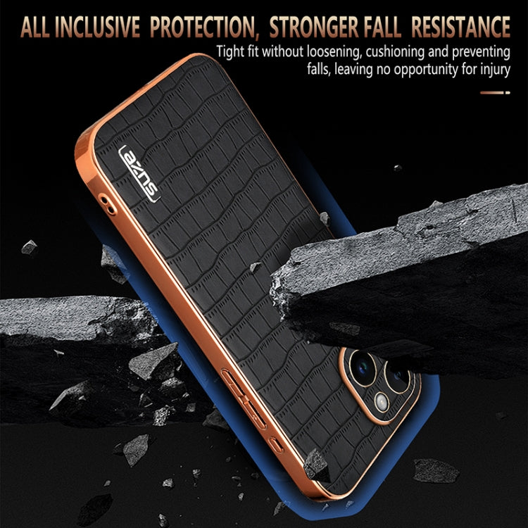 For iPhone 14 AZNS Electroplated Frame Crocodile Texture Full Coverage Phone Case(Green) - iPhone 14 Cases by AZNS | Online Shopping UK | buy2fix