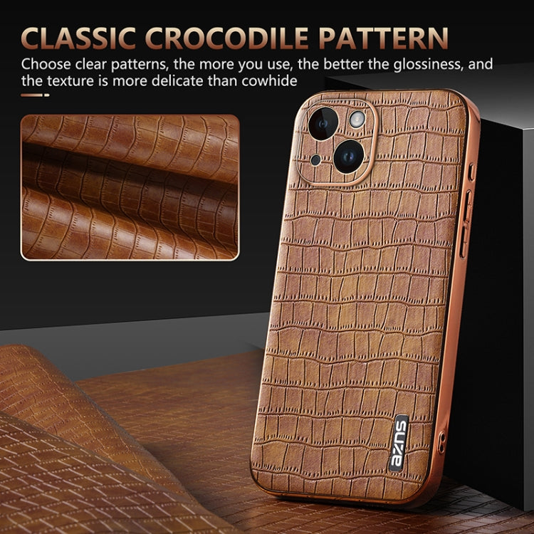For iPhone 14 AZNS Electroplated Frame Crocodile Texture Full Coverage Phone Case(Green) - iPhone 14 Cases by AZNS | Online Shopping UK | buy2fix