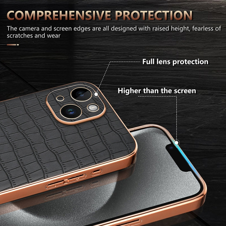 For iPhone 14 AZNS Electroplated Frame Crocodile Texture Full Coverage Phone Case(Green) - iPhone 14 Cases by AZNS | Online Shopping UK | buy2fix