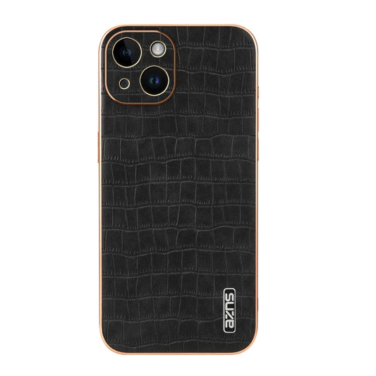 For iPhone 14 Plus AZNS Electroplated Frame Crocodile Texture Full Coverage Phone Case(Black) - iPhone 14 Plus Cases by AZNS | Online Shopping UK | buy2fix
