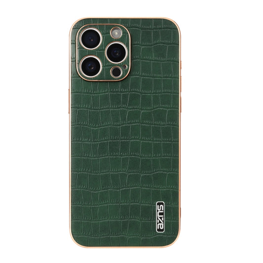 For iPhone 15 Pro AZNS Electroplated Frame Crocodile Texture Full Coverage Phone Case(Green) - iPhone 15 Pro Cases by AZNS | Online Shopping UK | buy2fix