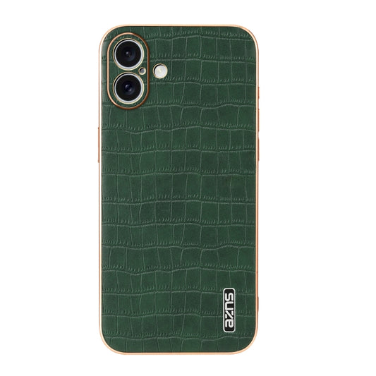 For iPhone 16 Plus AZNS Electroplated Frame Crocodile Texture Full Coverage Phone Case(Green) by AZNS