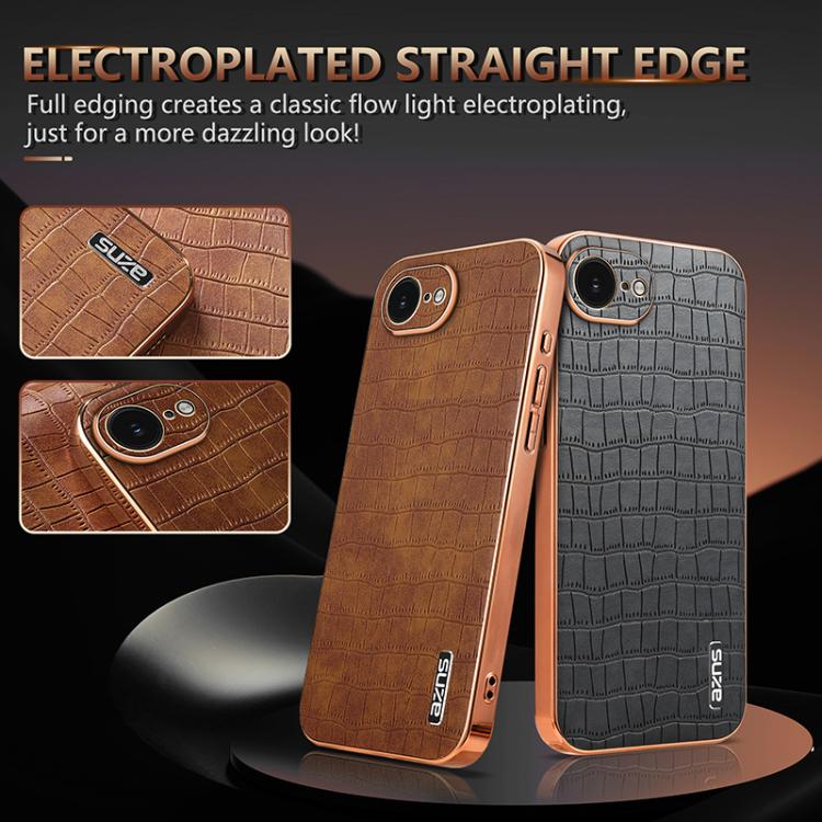For iPhone 16e AZNS Electroplated Frame Crocodile Texture Full Coverage Phone Case(White) - iPhone 16e Cases by AZNS | Online Shopping UK | buy2fix