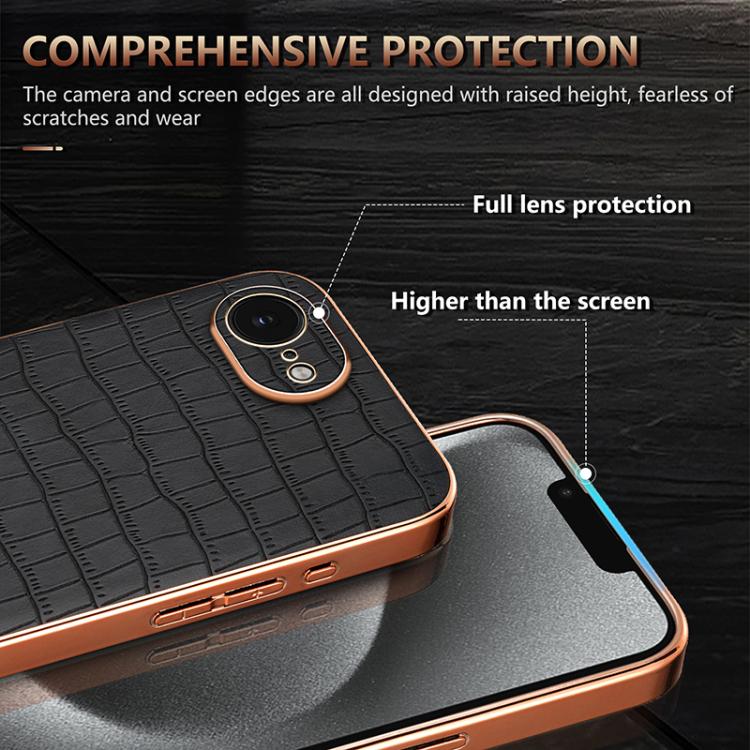For iPhone 16e AZNS Electroplated Frame Crocodile Texture Full Coverage Phone Case(White) - iPhone 16e Cases by AZNS | Online Shopping UK | buy2fix