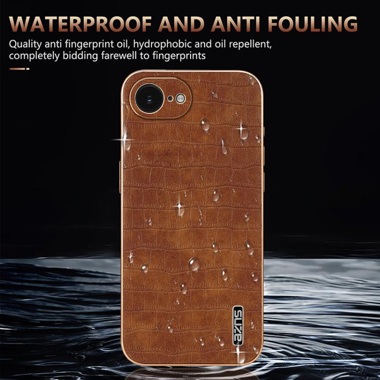 For iPhone 16e AZNS Electroplated Frame Crocodile Texture Full Coverage Phone Case(White) - iPhone 16e Cases by AZNS | Online Shopping UK | buy2fix