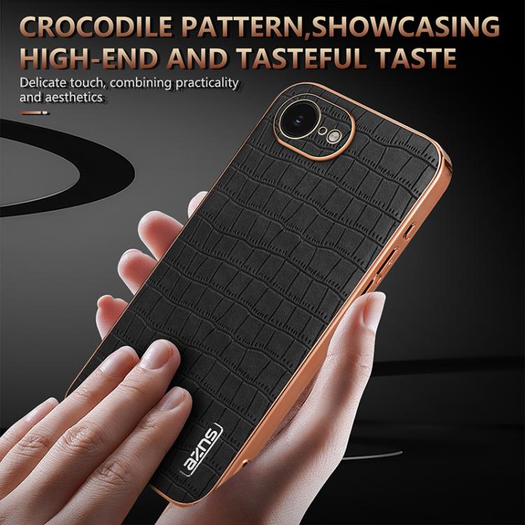 For iPhone 16e AZNS Electroplated Frame Crocodile Texture Full Coverage Phone Case(White) - iPhone 16e Cases by AZNS | Online Shopping UK | buy2fix
