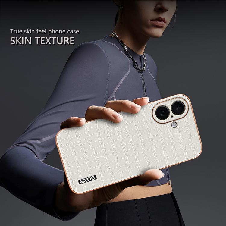 For iPhone 17 AZNS Electroplated Frame Crocodile Texture Full Coverage Phone Case(Brown) - iPhone 17 Cases by AZNS | Online Shopping UK | buy2fix