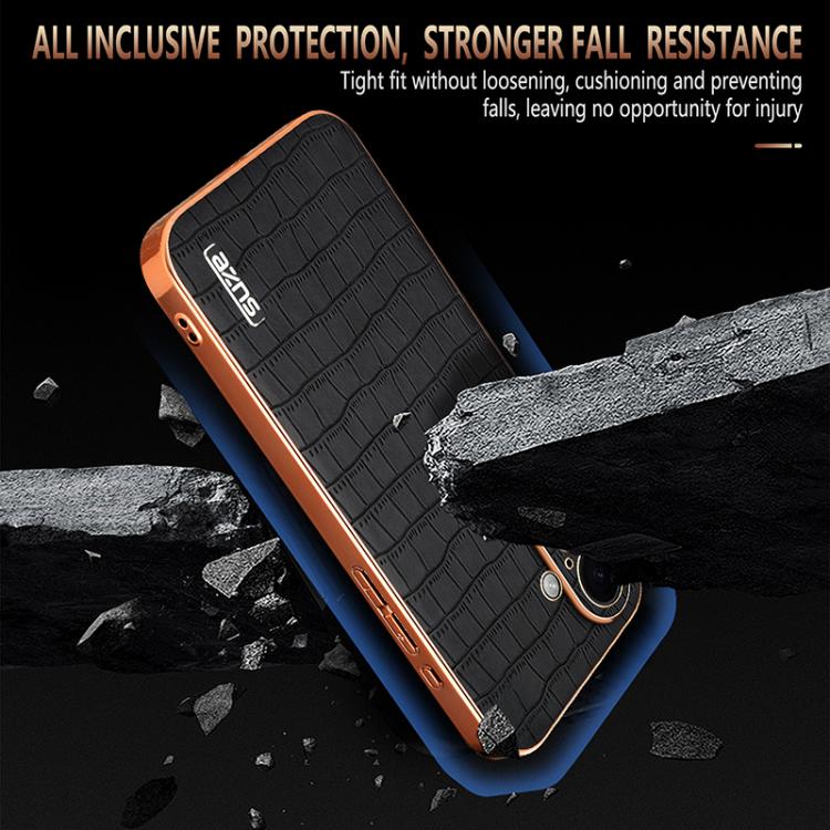 For iPhone 17 AZNS Electroplated Frame Crocodile Texture Full Coverage Phone Case(Green) - iPhone 17 Cases by AZNS | Online Shopping UK | buy2fix