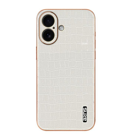 For iPhone 17 AZNS Electroplated Frame Crocodile Texture Full Coverage Phone Case(White) - iPhone 17 Cases by AZNS | Online Shopping UK | buy2fix